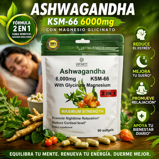 Ashwagandha 6000mg + Magnesio Glicinato | Relajación y descanso natural