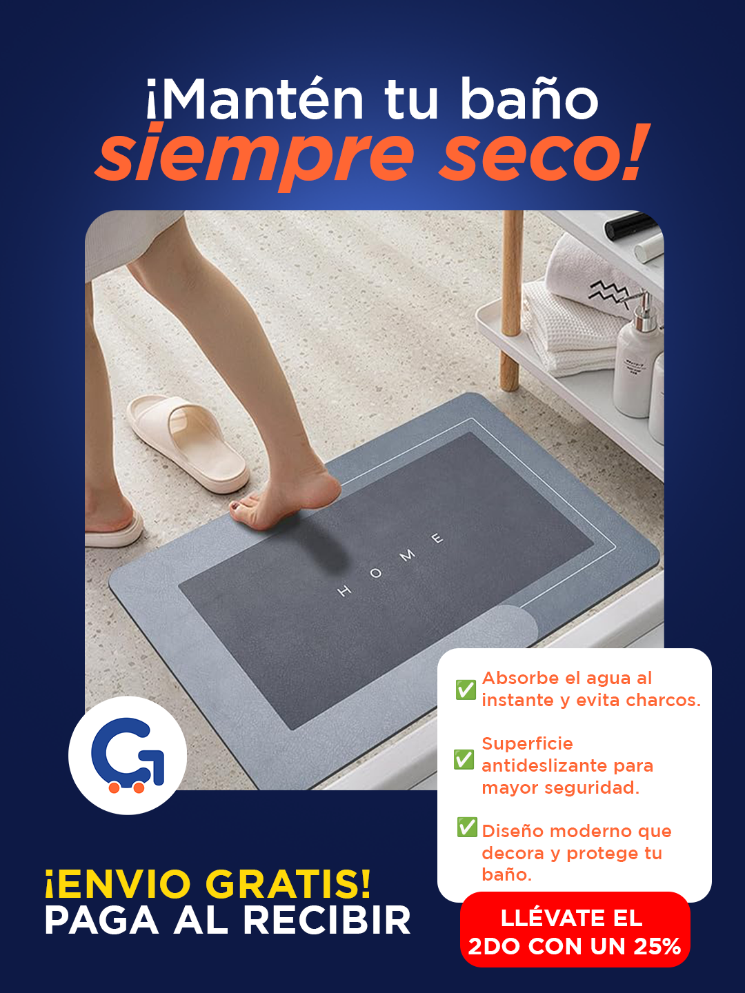 Alfombra Absorbente Antideslizante – Baño Elegante y Seguro